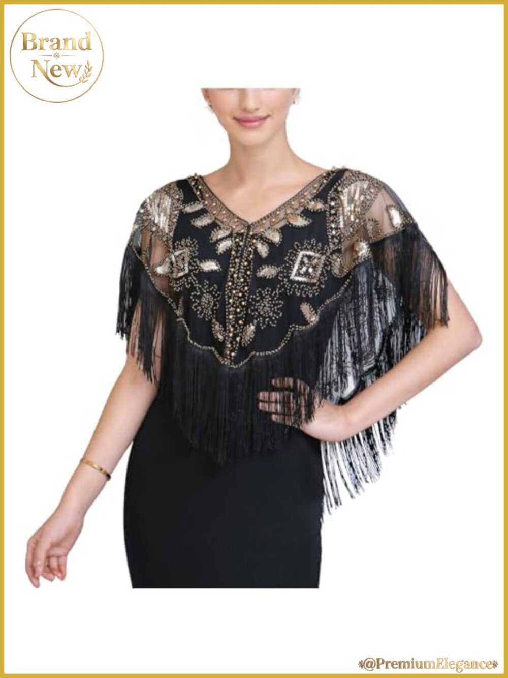 1920s Shawl Wrap Sequin Beaded Flapper Evening Cape Fringed Bridal